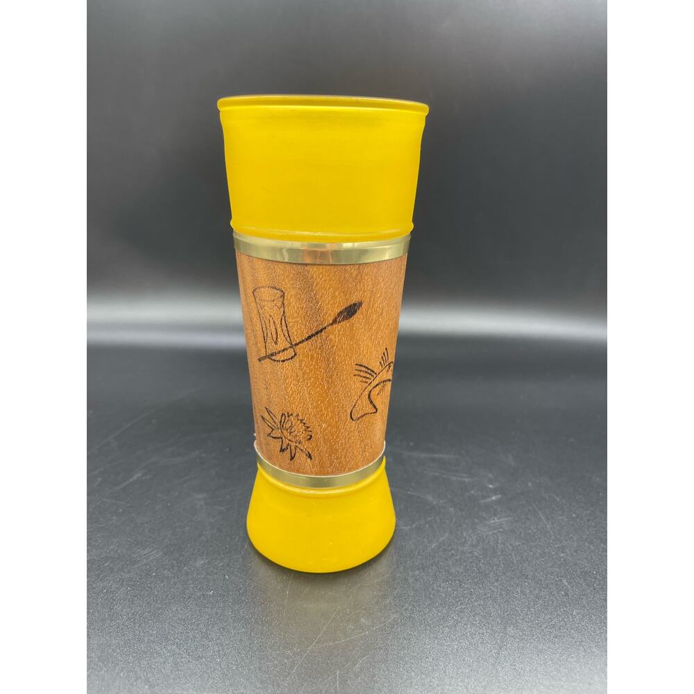 Vintage MCM Siestaware Hawaiian Tiki Wood Glass Tumbler *Split in Wood See Photo